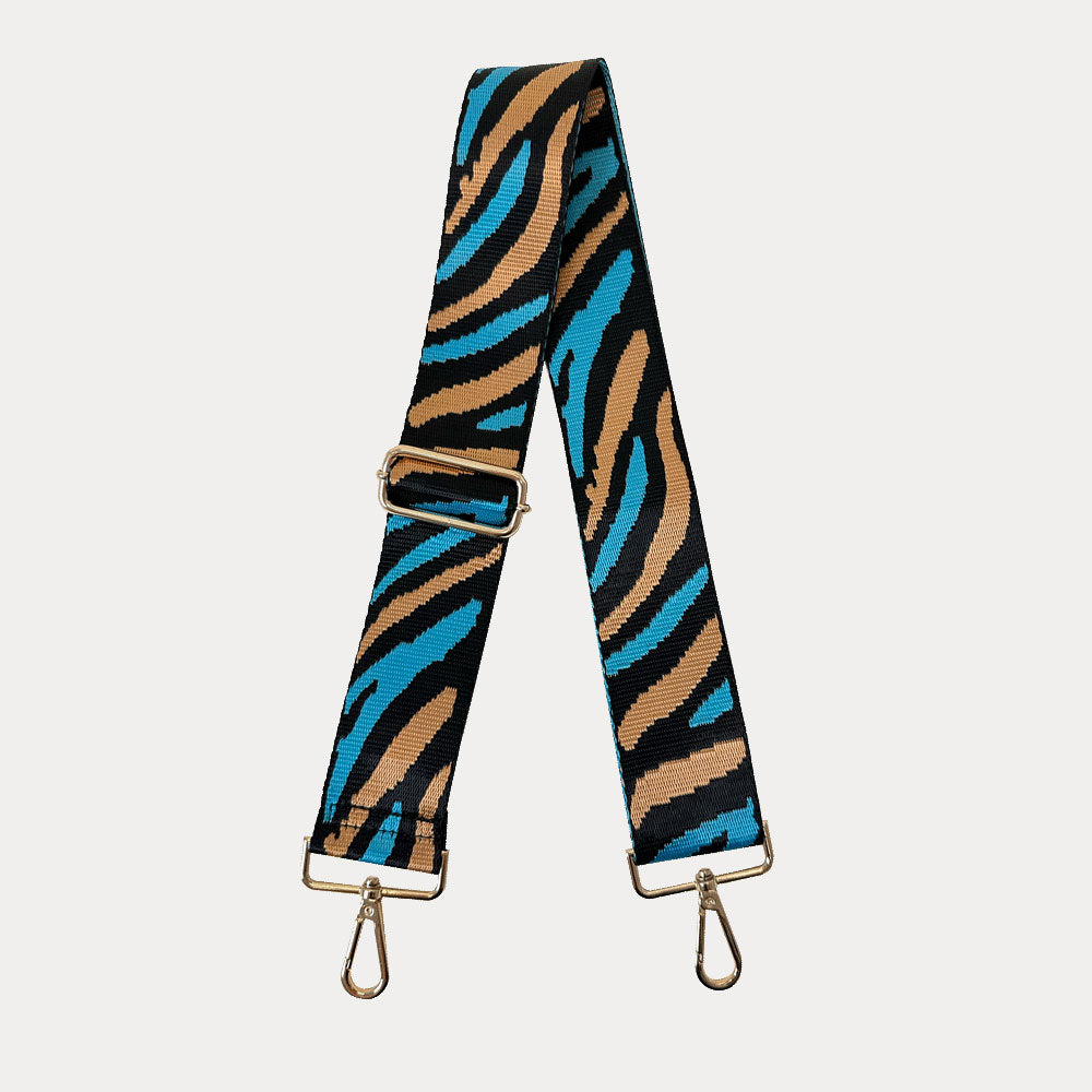 Turquoise-Black-Tan Zebra Woven Pattern Adjustable Bag Strap