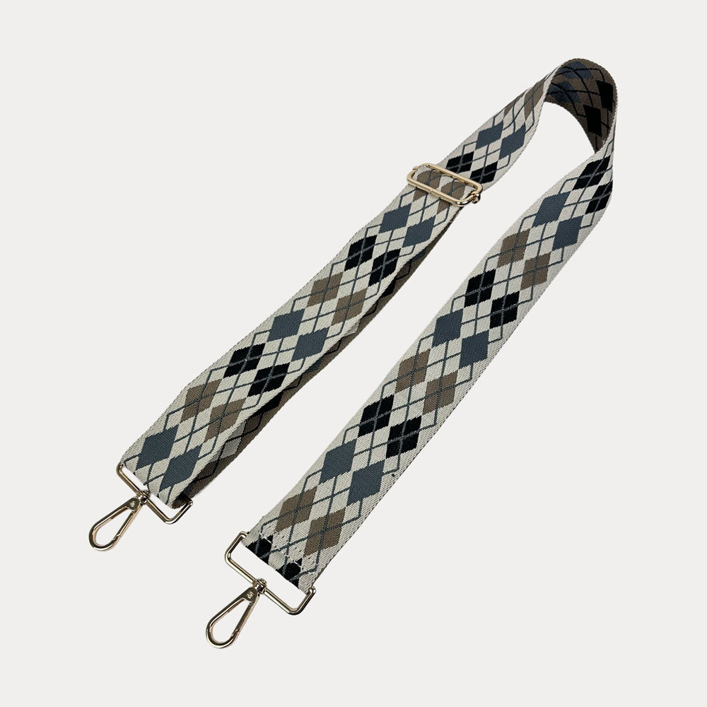 Cream, Black, Grey, Tan Argyle Pattern Bag Strap