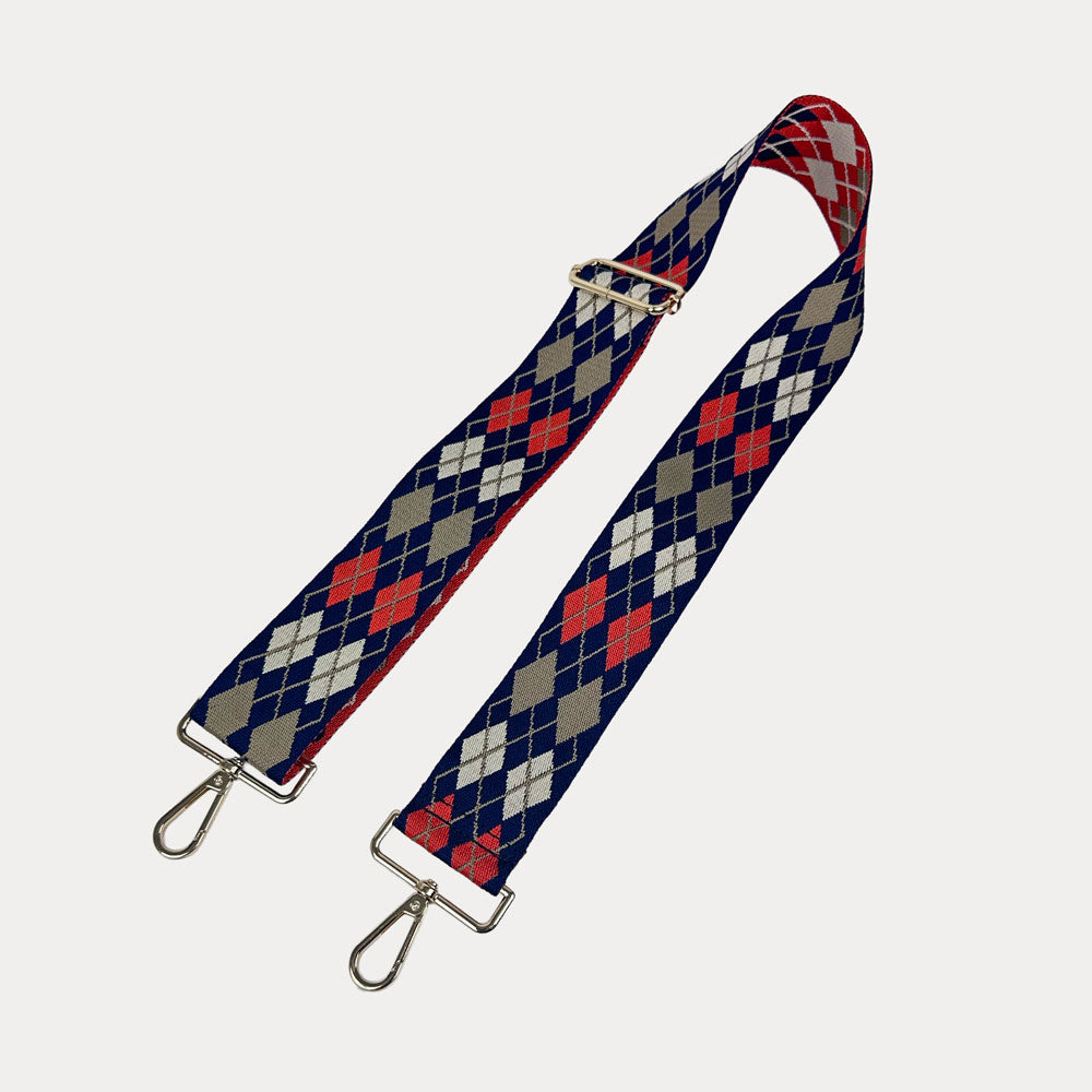 Navy, Orange, Tan Argyle Pattern Bag strap