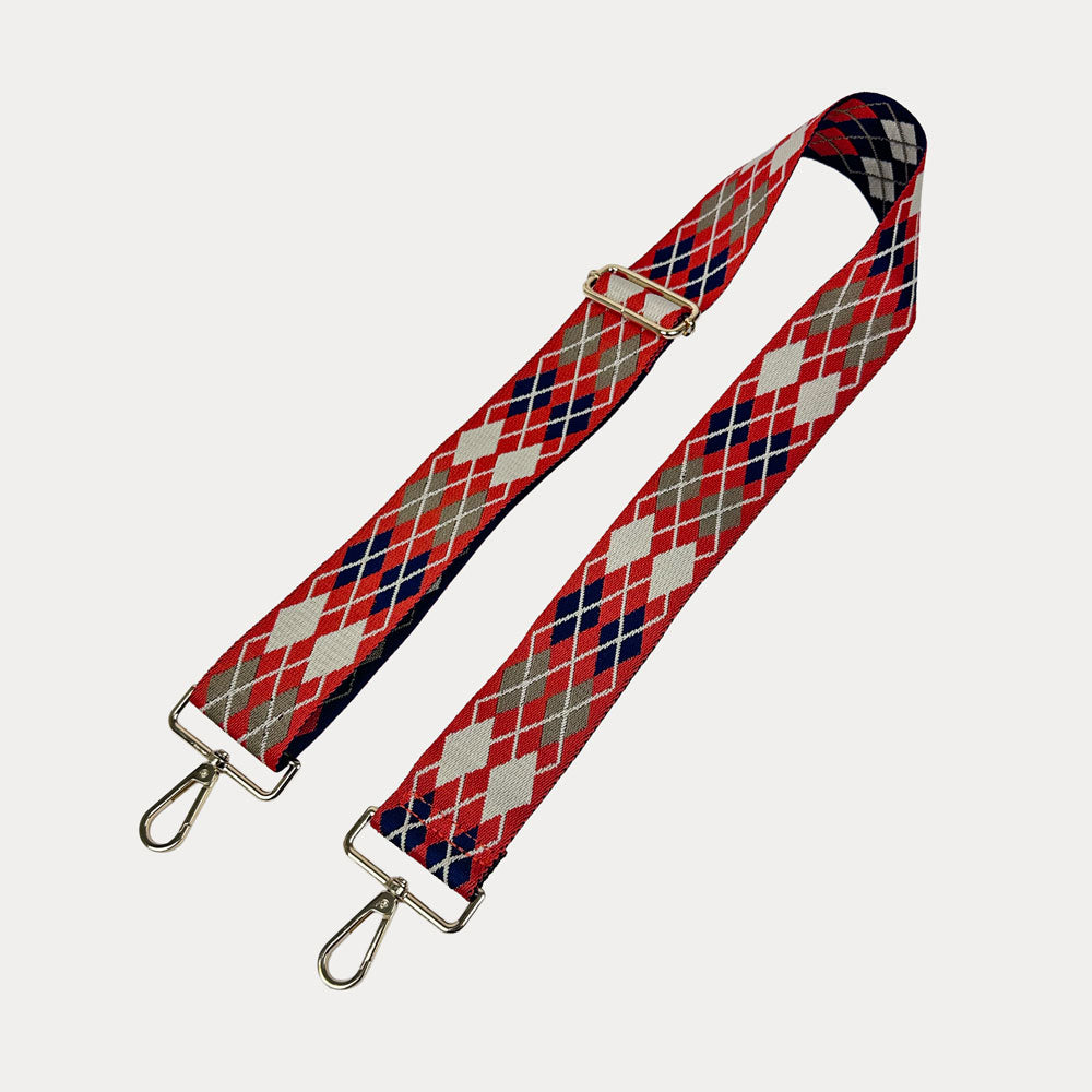 Orange, Navy, Cream Argyle Patterned Bag Strap