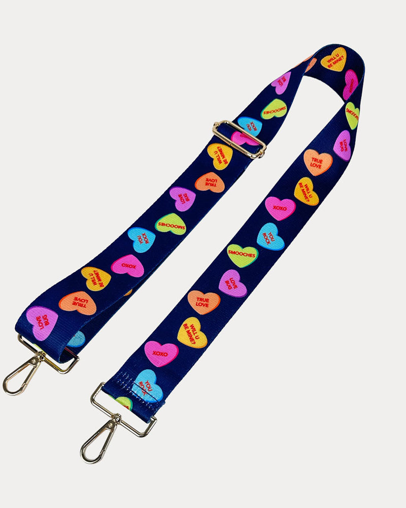 Navy ground conversation heart print bag strap