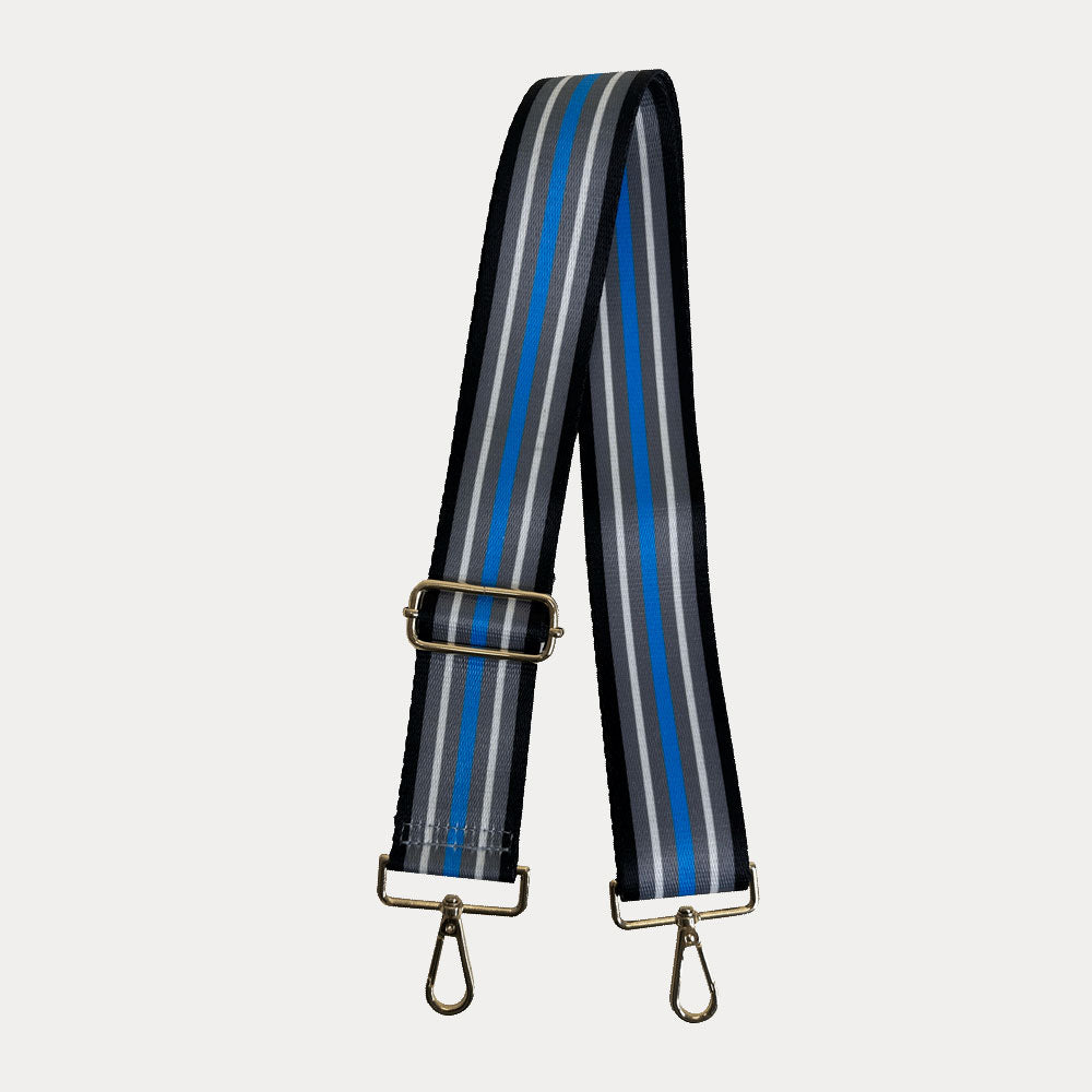 Black Printed Bag Strap with Blue Moon Stripe