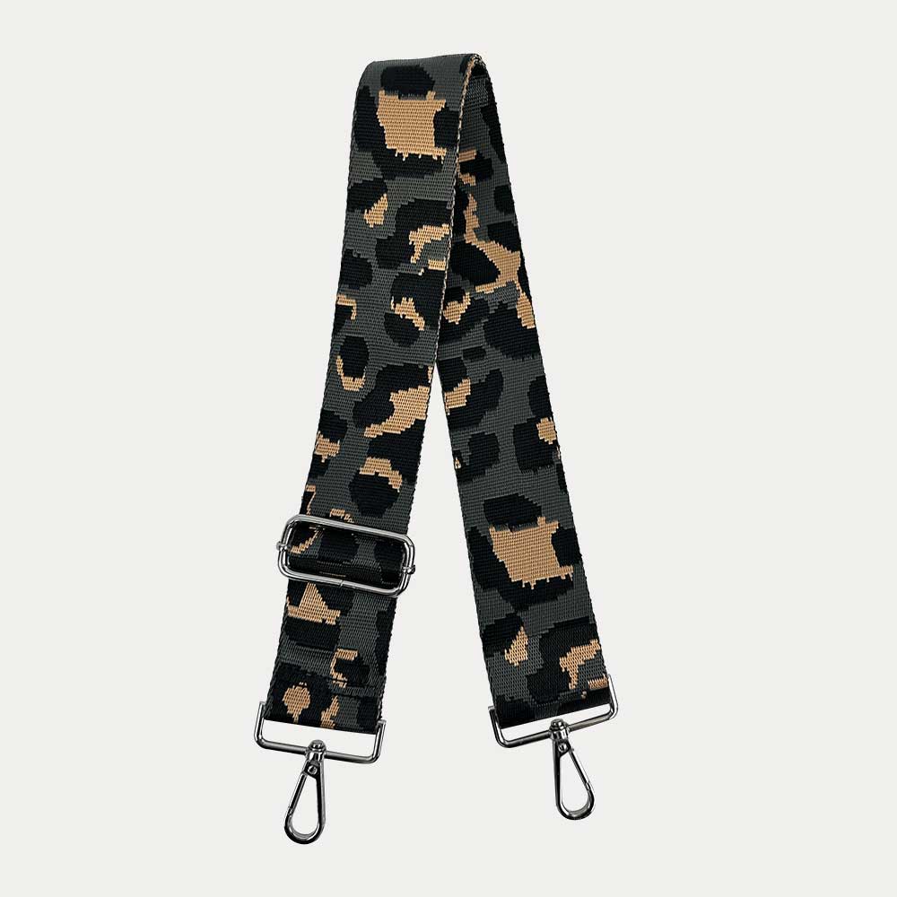 Grey-Black Woven Leopard Pattern Adjustable Bag Strap