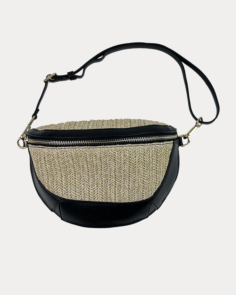 Cecily Raffia Bum Bag in Black
