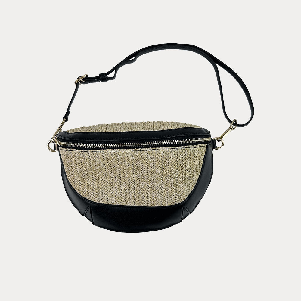Cecily Raffia Bum Bag in Black