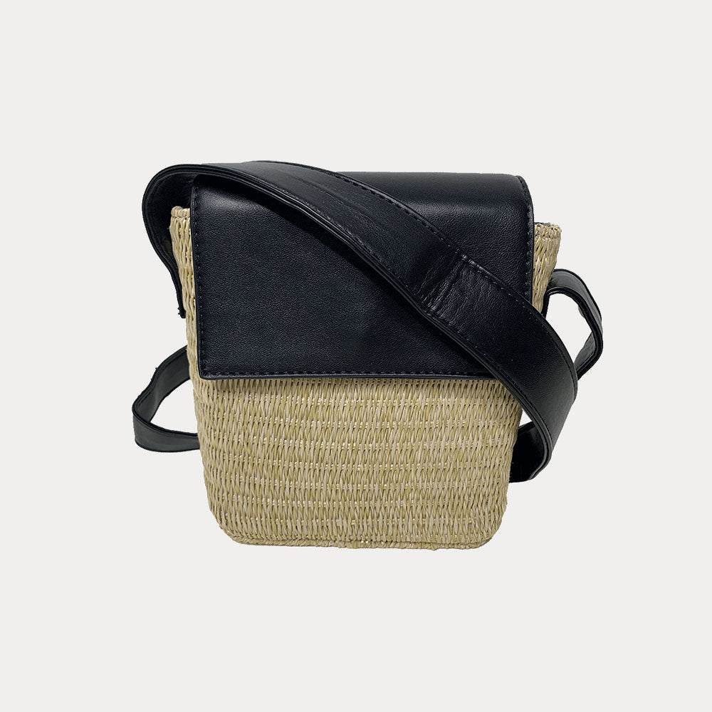 Celeste Raffia Crossbody in Black
