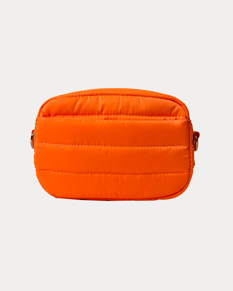 Ella Quilted Nylon Crossbody in Neon Orange