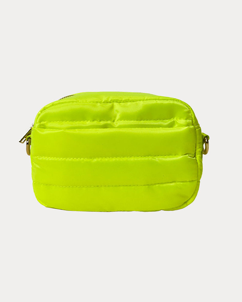 Ella Quilted Nylon Crossbody in Neon Yellow