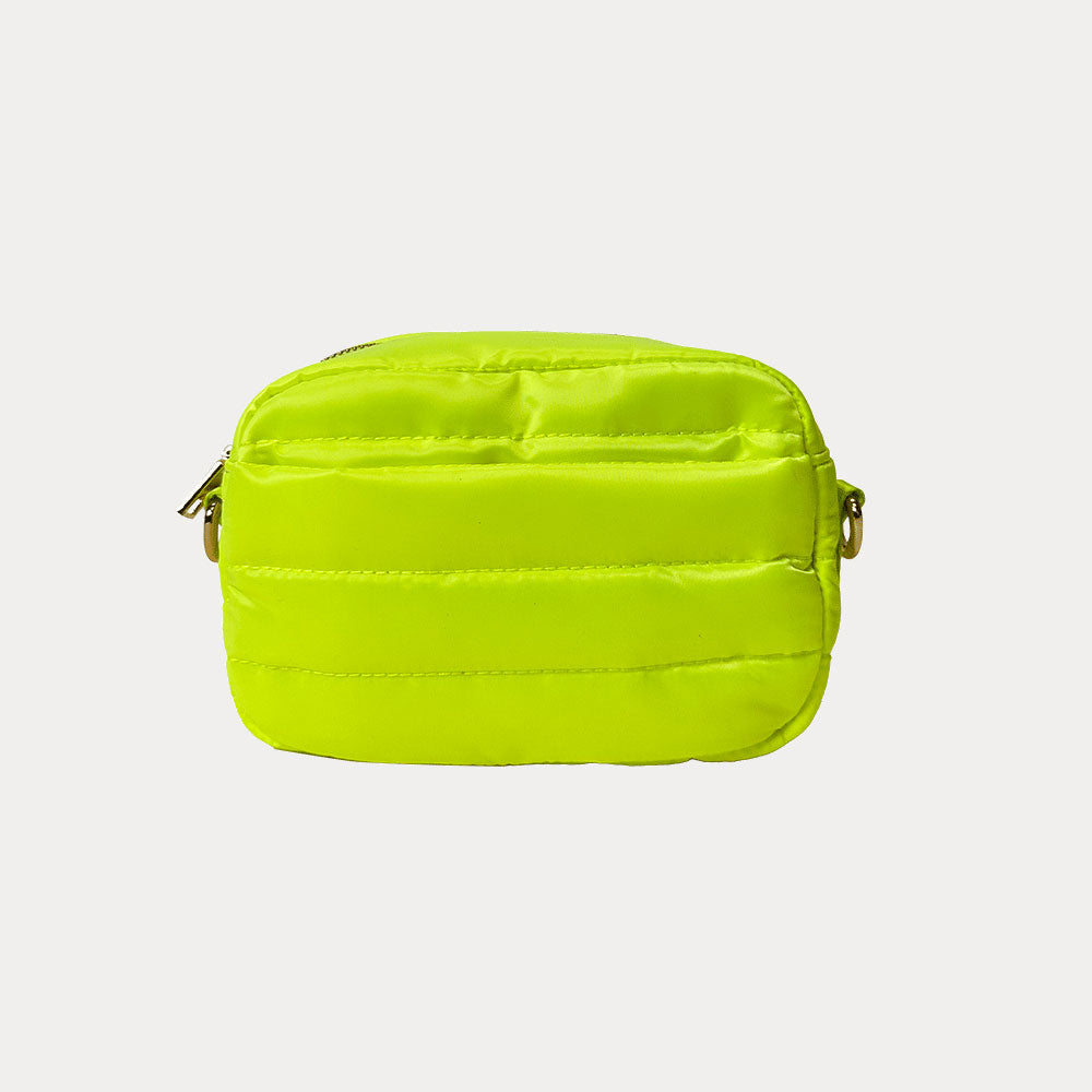Ella Quilted Nylon Crossbody in Neon Yellow