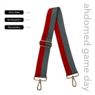 Scarlet & Grey Striped Game Day Bag Strap, text says "ahdorned game day, Ohio State, Northeastern, Buccaneers"
