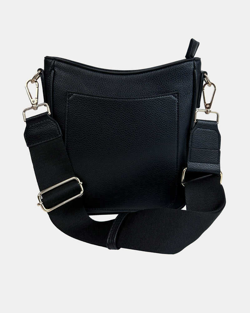 Madelyn Mini Vegan Pebble Messenger with Matching Bag strap in Black