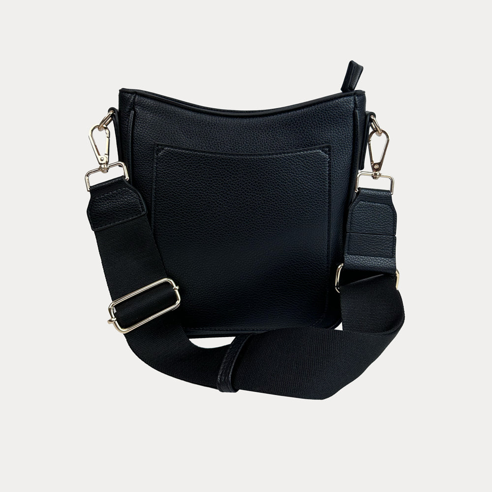 Madelyn Mini Vegan Pebble Messenger with Matching Bag strap in Black