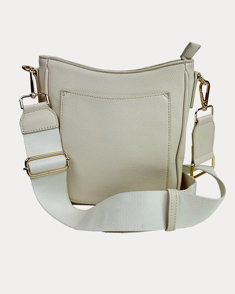 Madelyn Mini Vegan Pebble Messenger with Matching Bag strap in Cream