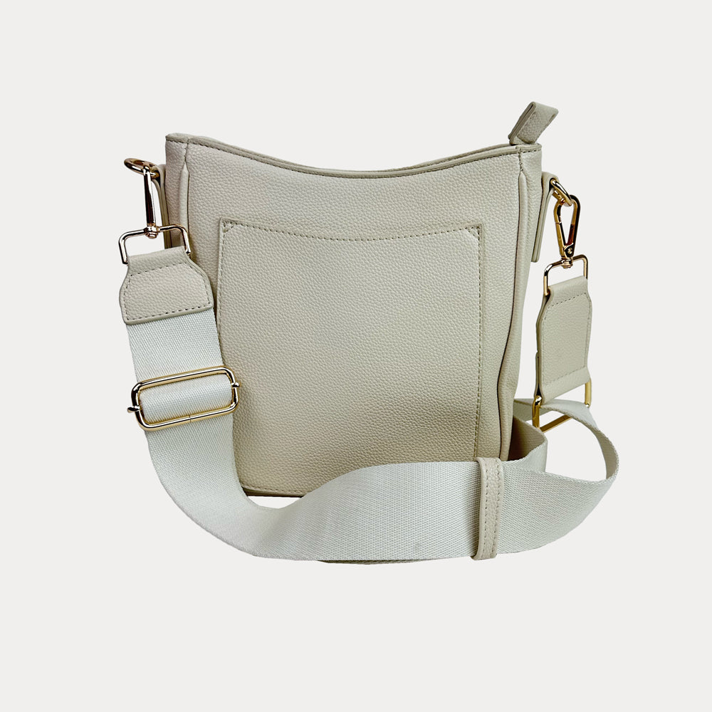 Madelyn Mini Vegan Pebble Messenger with Matching Bag strap in Cream