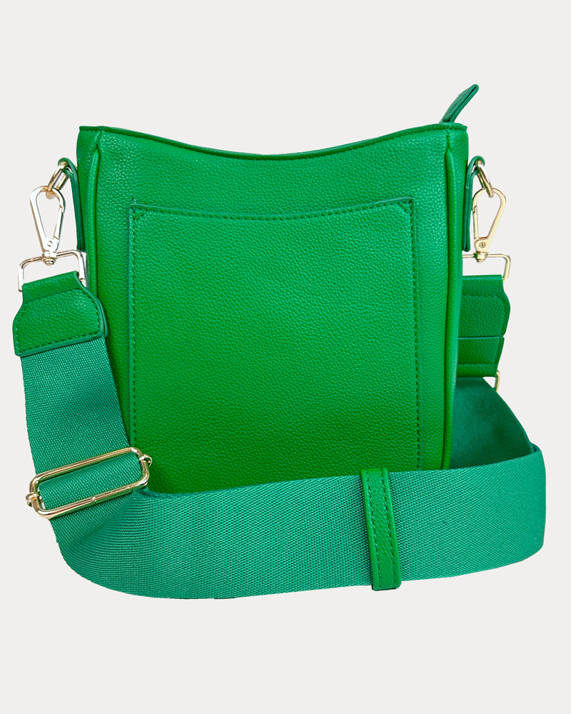 Madelyn Mini Vegan Pebble Messenger with Matching Bag strap in Kelly