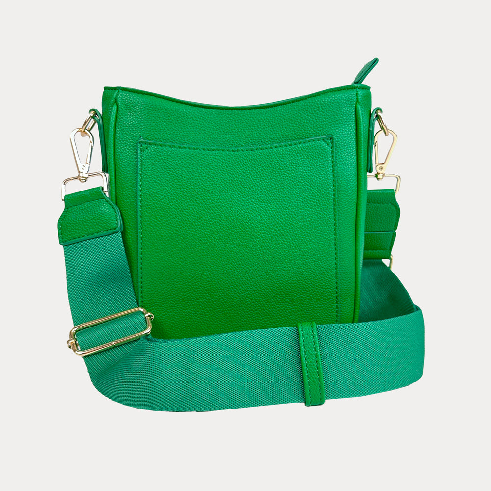 Madelyn Mini Vegan Pebble Messenger with Matching Bag strap in Kelly