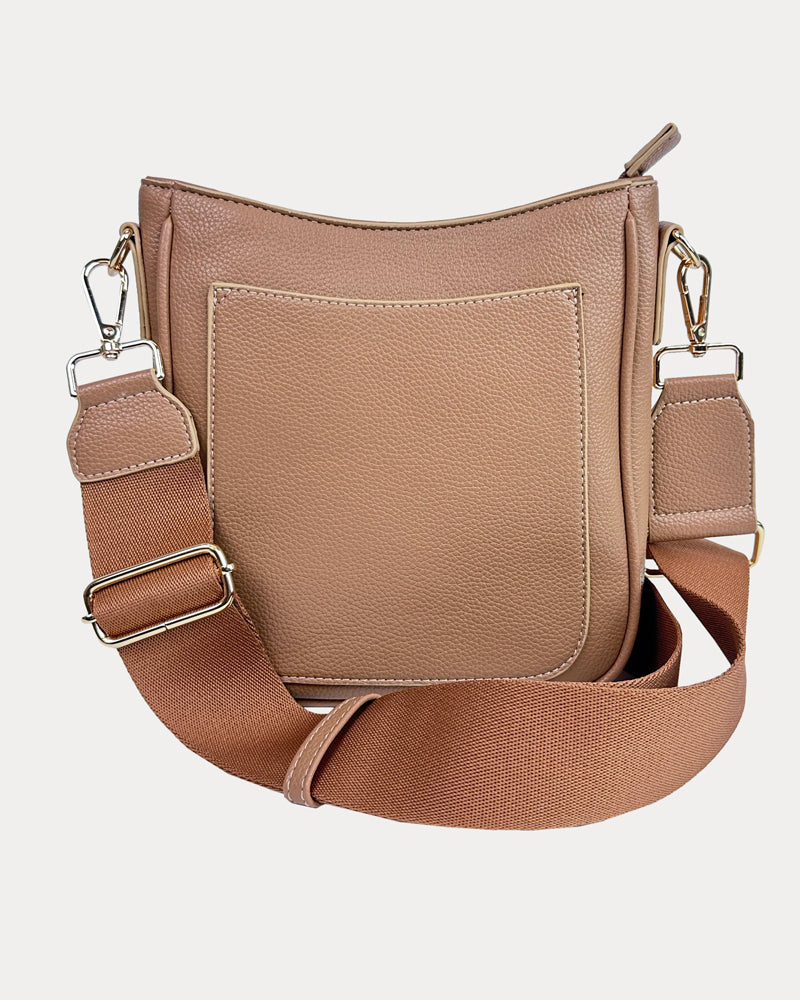 Madelyn Mini Vegan Pebble Messenger with Matching Bag strap in Mocha