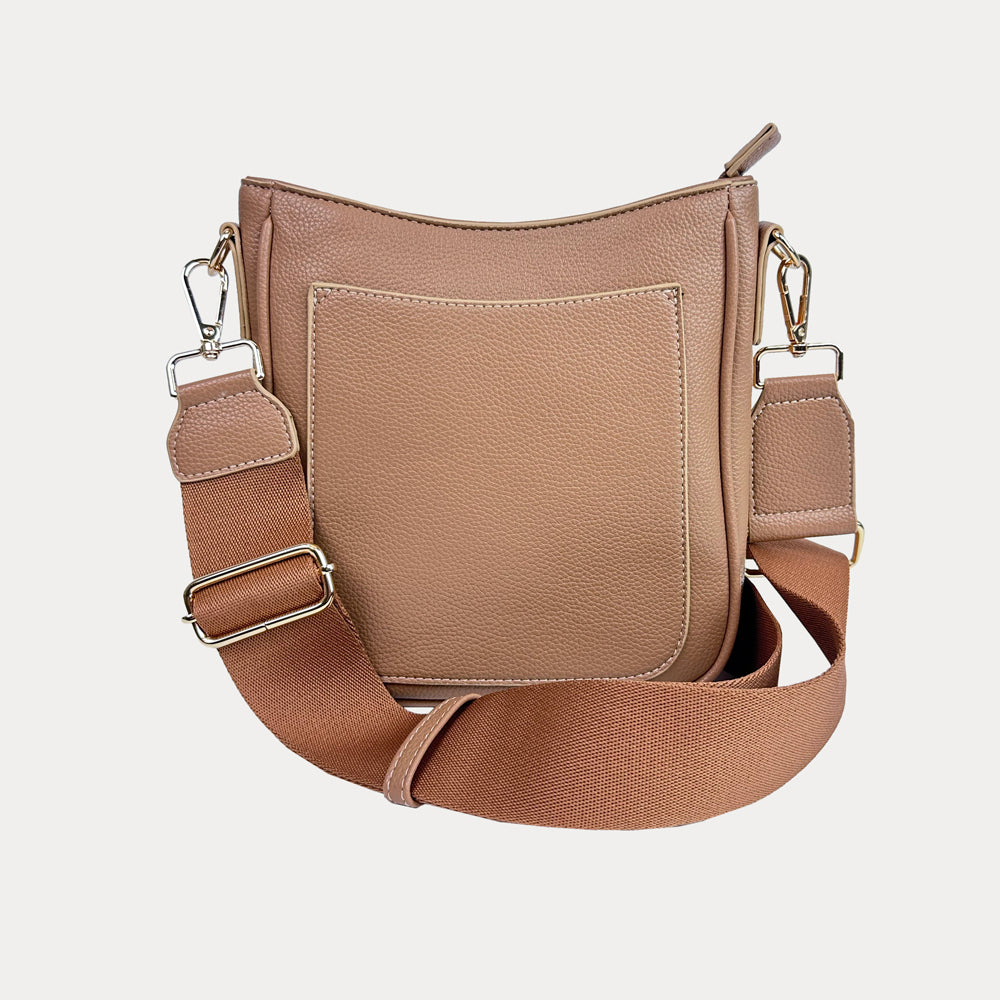 Madelyn Mini Vegan Pebble Messenger with Matching Bag strap in Mocha