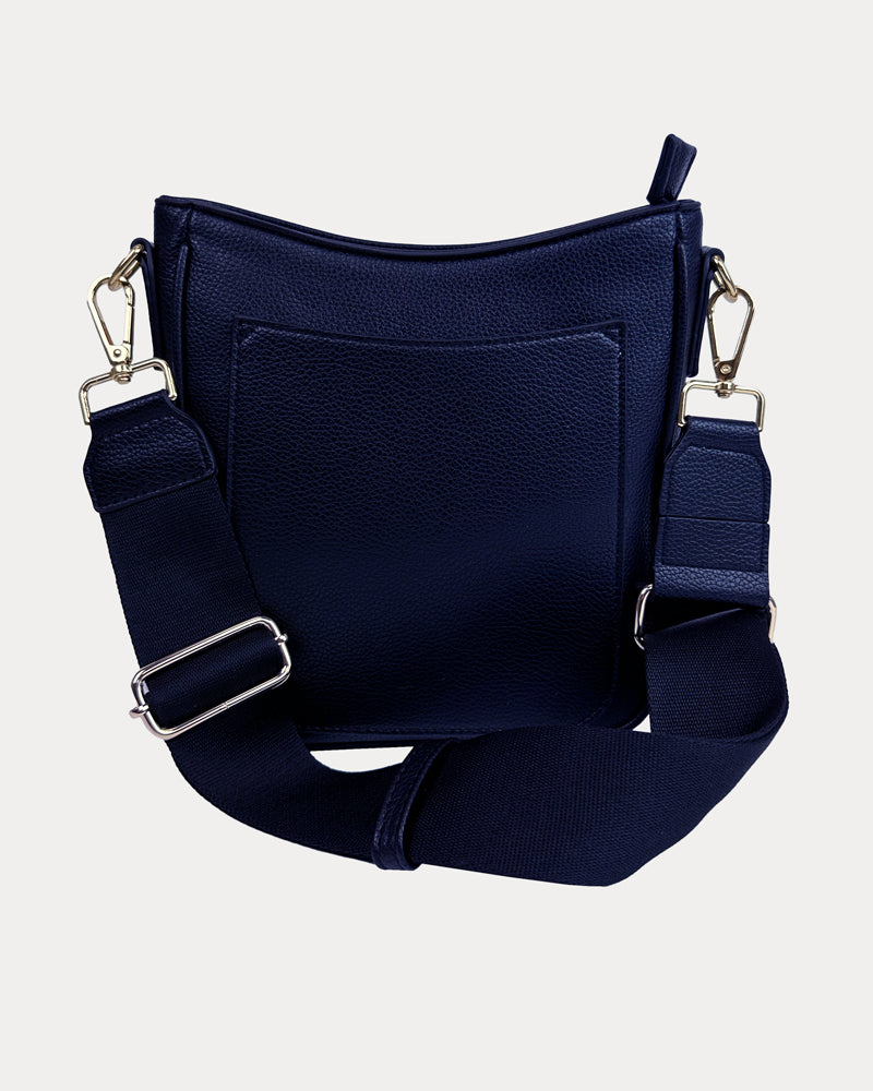 Madelyn Mini Vegan Pebble Messenger with Matching Bag strap in Navy