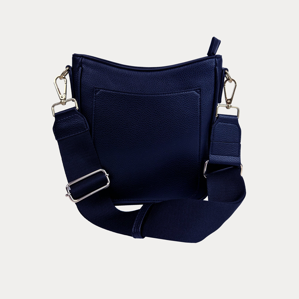 Madelyn Mini Vegan Pebble Messenger with Matching Bag strap in Navy