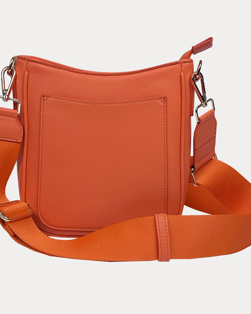 Madelyn Mini Vegan Pebble Messenger with Matching Bag strap in Orange