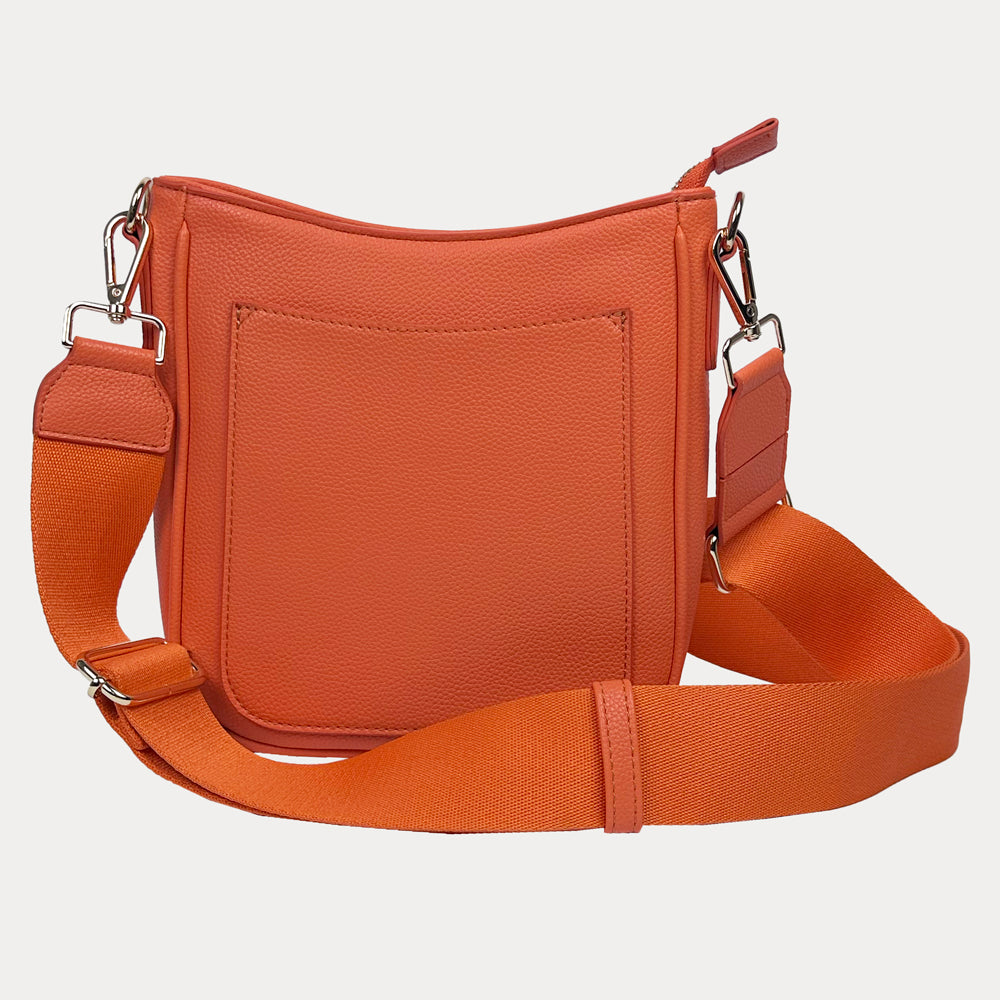 Madelyn Mini Vegan Pebble Messenger with Matching Bag strap in Orange