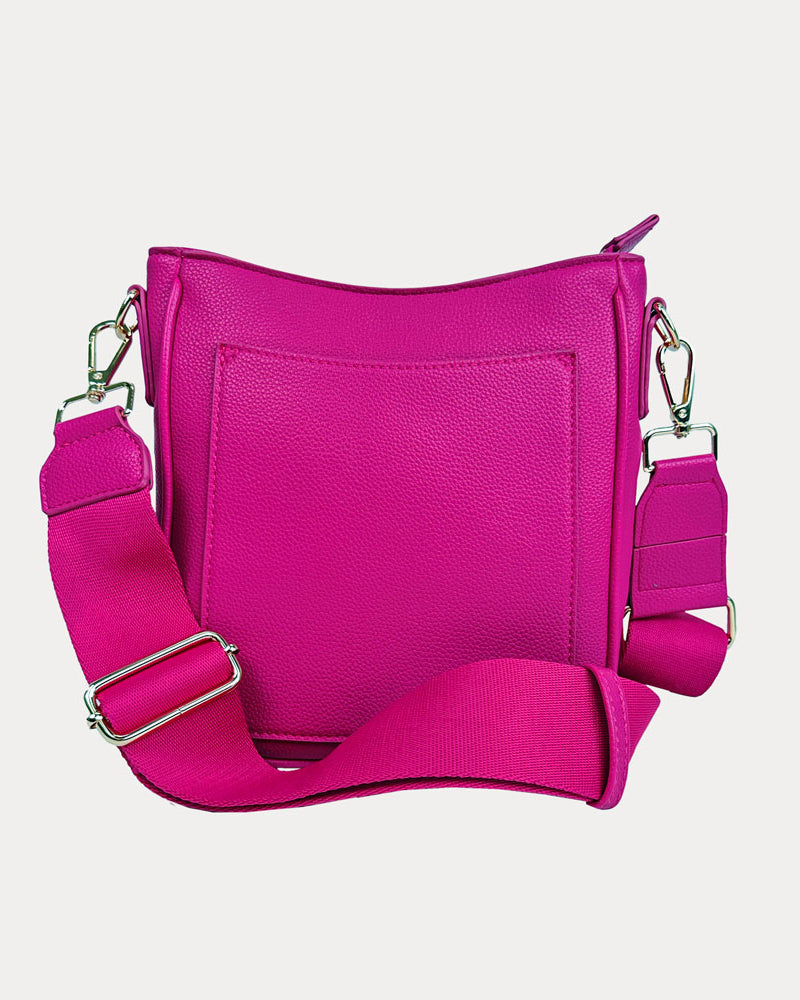 Madelyn Mini Vegan Pebble Messenger with Matching Bag strap in Raspberry