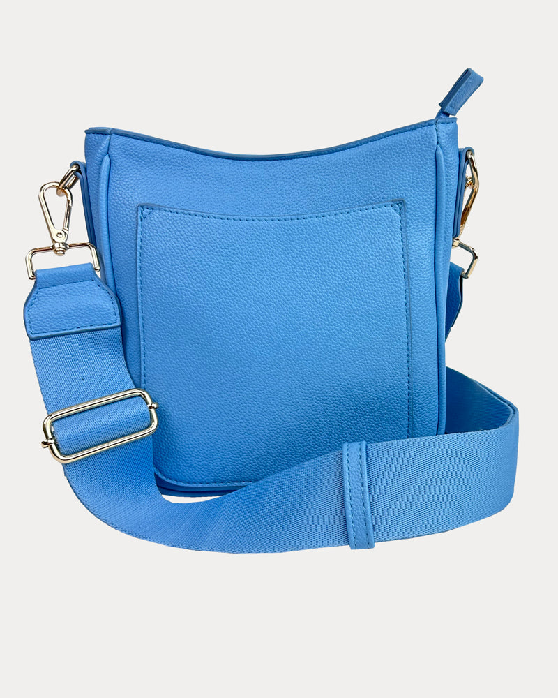 Madelyn Mini Vegan Pebble Messenger with Matching Bag strap in Sky