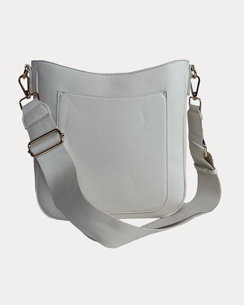 Maxine Vegan Pebble Leather Messenger in Cream with matching Bag Strap.