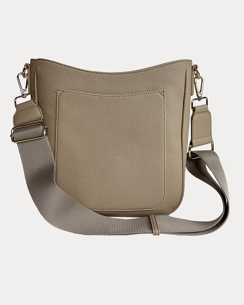 Maxine Vegan Pebble Leather Messenger in Dune
with matching Bag Strap.