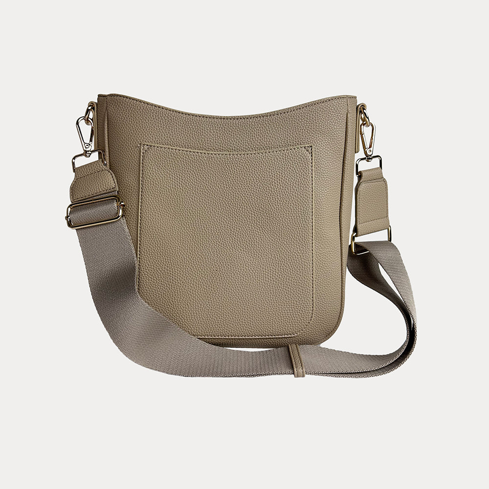 Maxine Vegan Pebble Leather Messenger in Dune
with matching Bag Strap.