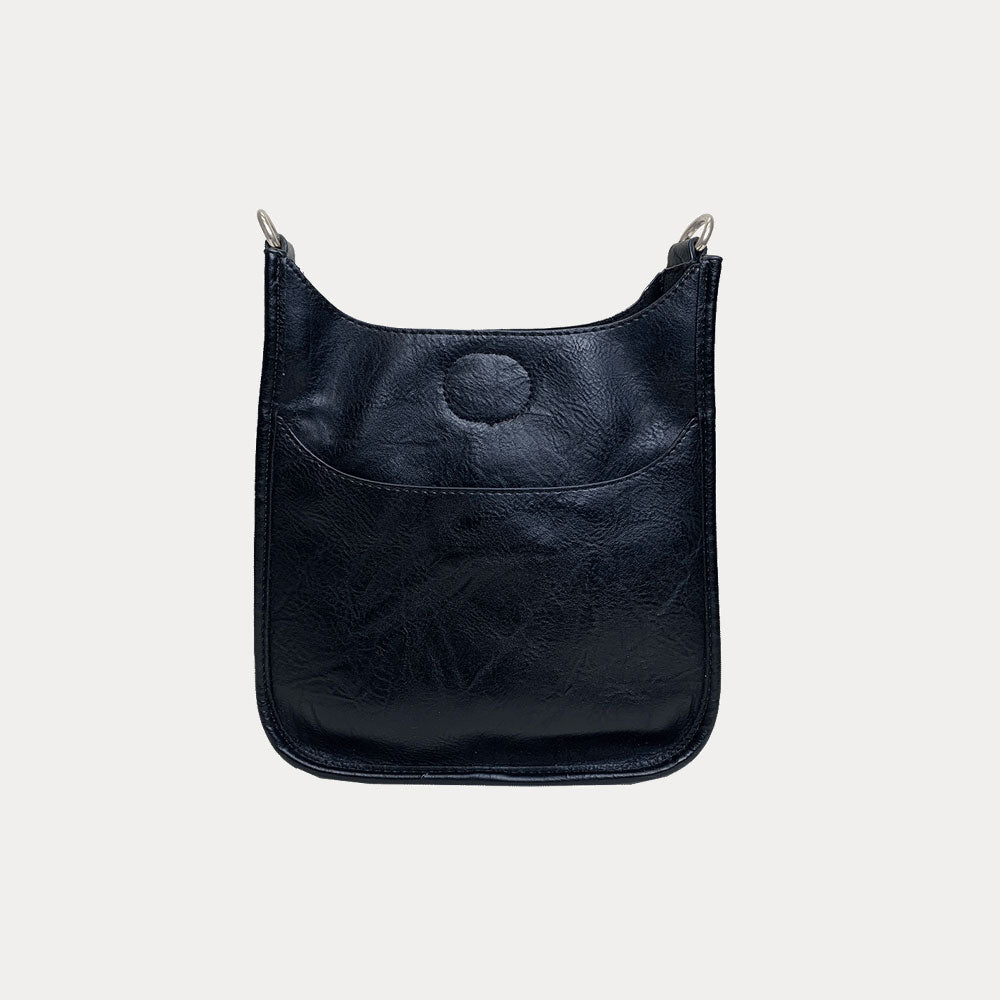 Mini Vegan Leather Messenger in Black with Silver Hardware