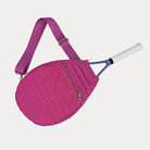 Piper Quilted Nylon Tennis Racket Bag in Pink, shown with matching adjustable strap