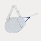 Piper Quilted Nylon Tennis Racket Bag in White, shown with matching adjustable strap
