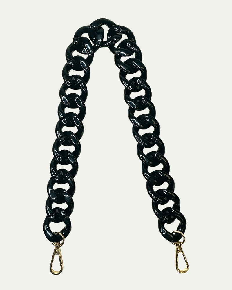 A black-colored resin chain shoulder strap with clasp rings.