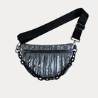 Reese Quilted Nylon Sling in Pewter, shown with resin chain and black adjustable strap