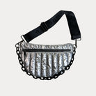Reese Quilted Nylon Sling in Silver, shown with resin chain and black adjustable strap