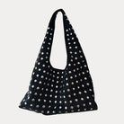 Black Slouchy Shoulder Bag with Silver Studs