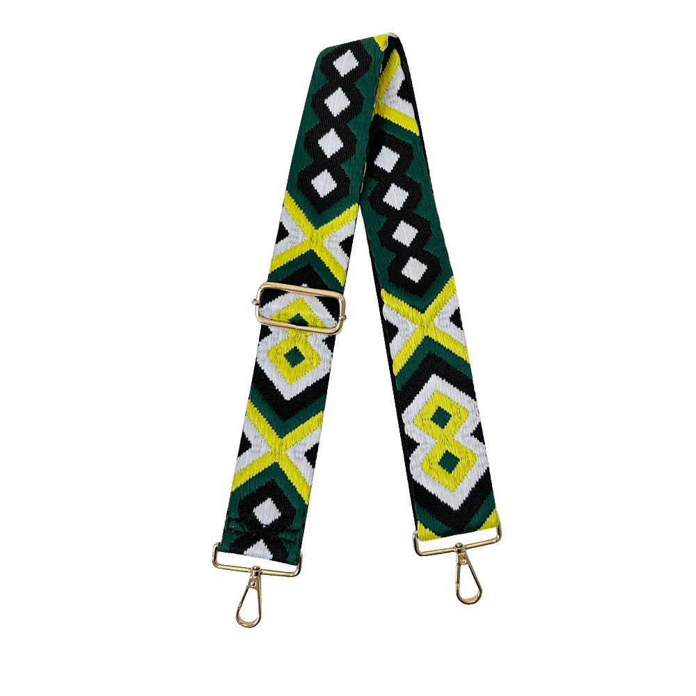 2" Embroidered Aztec Bag Straps - Green/Yellow/Black/White