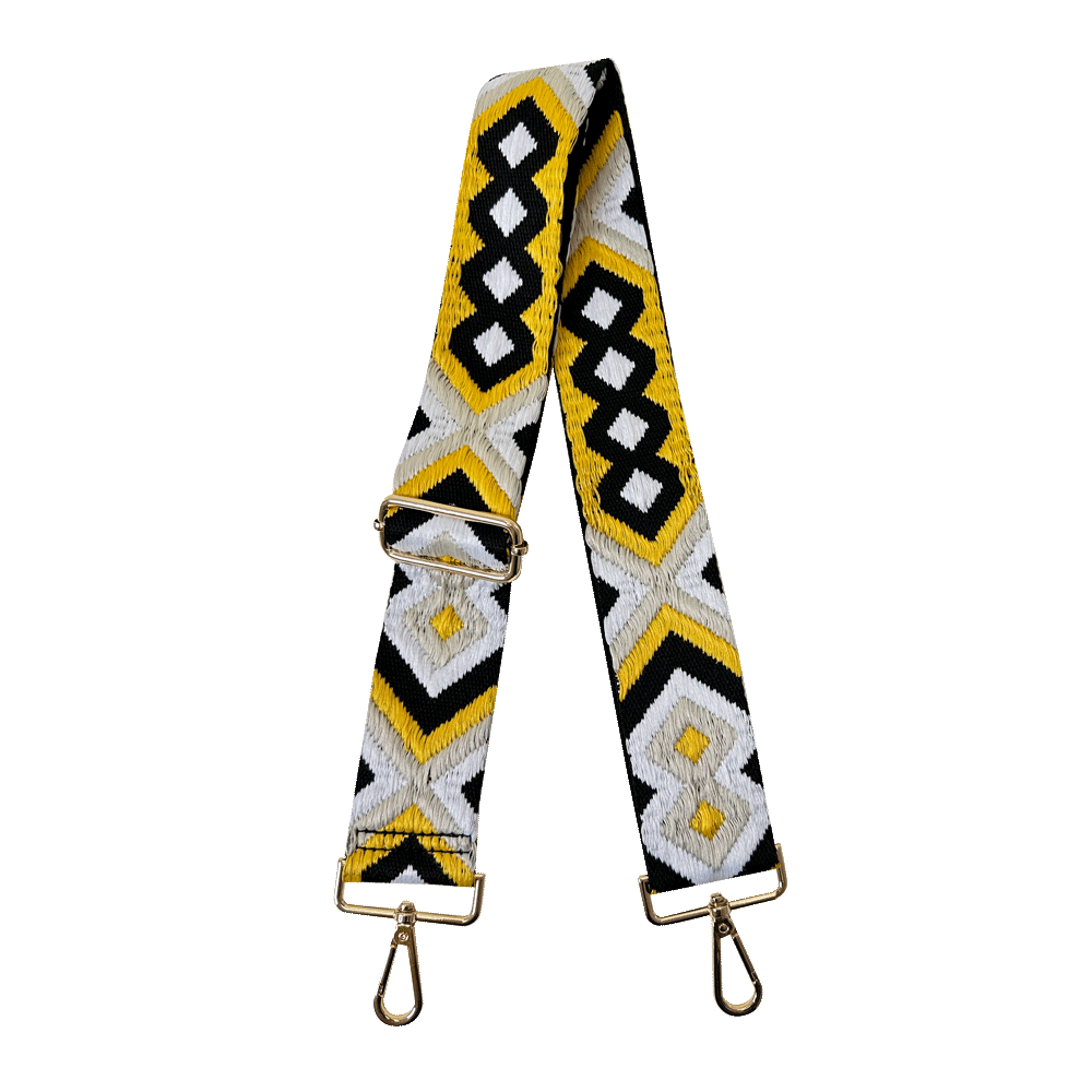 2" Embroidered Aztec Bag Straps - Yellow/White/Black/Cream