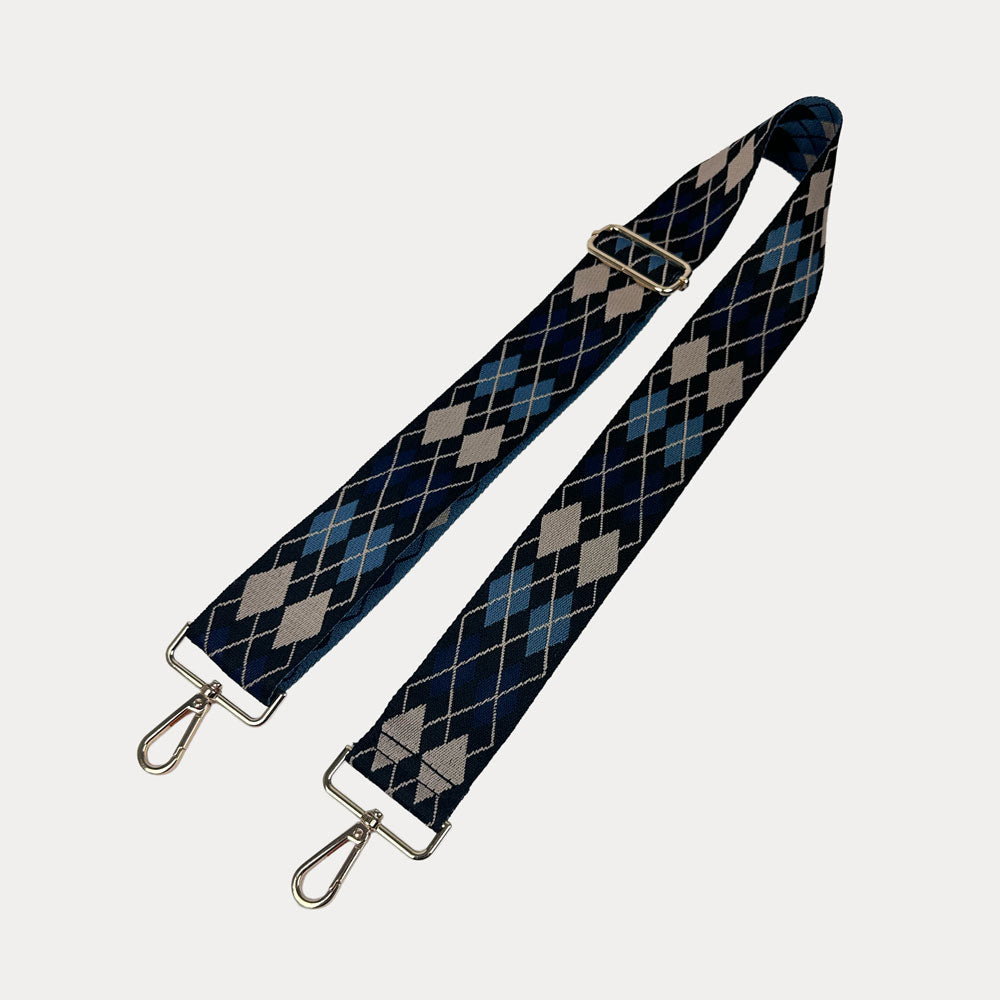 Navy, Blue, Cream Argyle Pattern Bag Strap