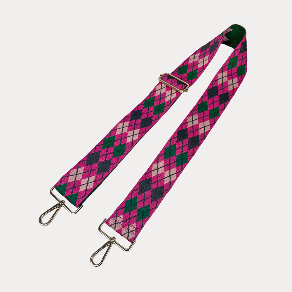 Pink, Grey, Green Argyle Pattern Bag Strap
