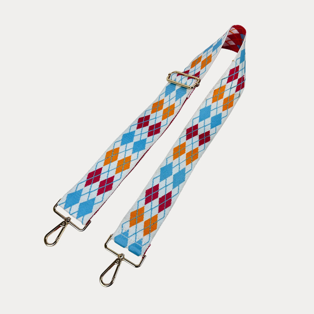 White, Orange, Pink, Blue Argyle Pattern Bag Strap