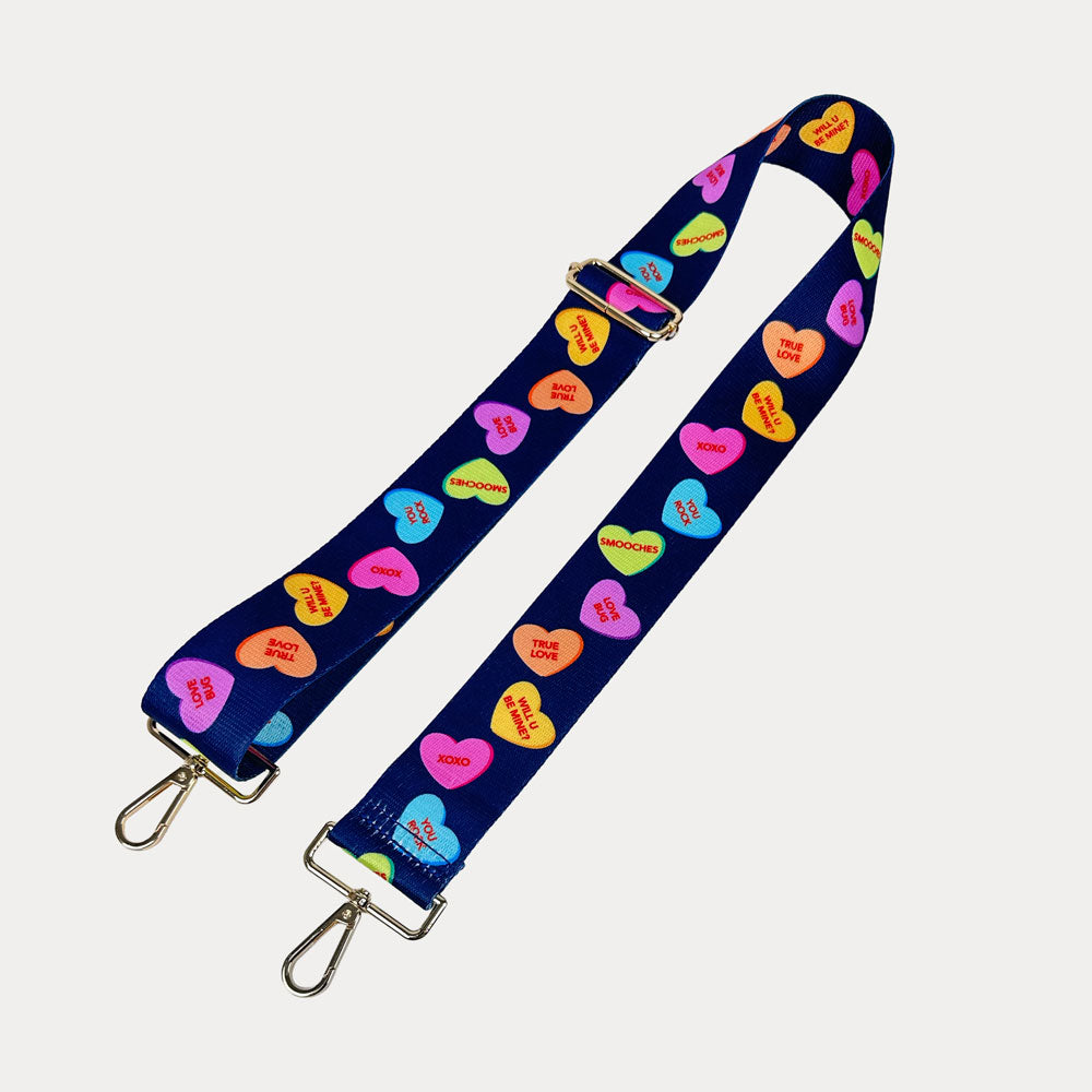 Navy ground conversation heart print bag strap