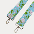 Aqua Ground Floral patterned strap with gold metal clasps on a white background