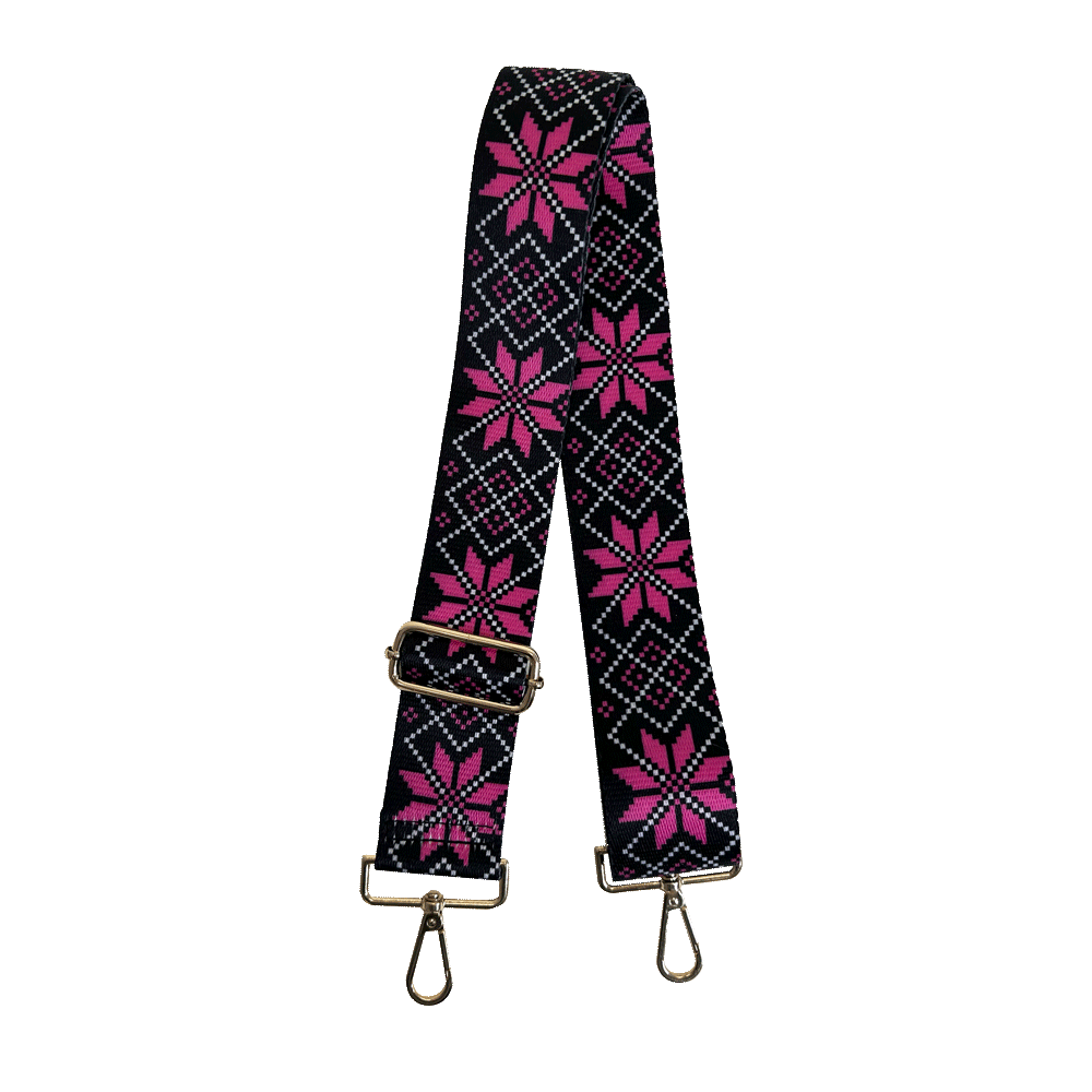 2" Ski Bunny Bag Straps - Black/Pink Snowflake