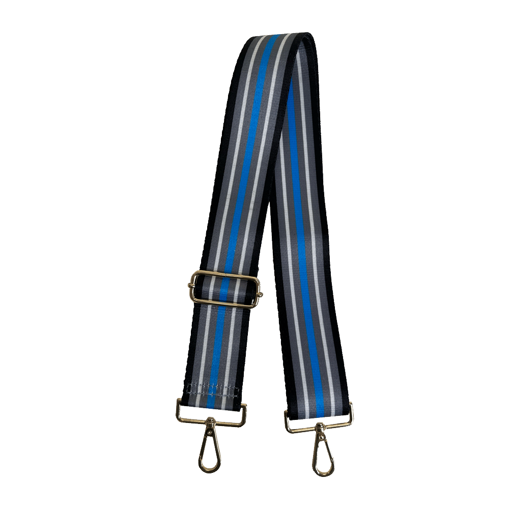 2" Ski Bunny Bag Straps - Black/Blue Stripe