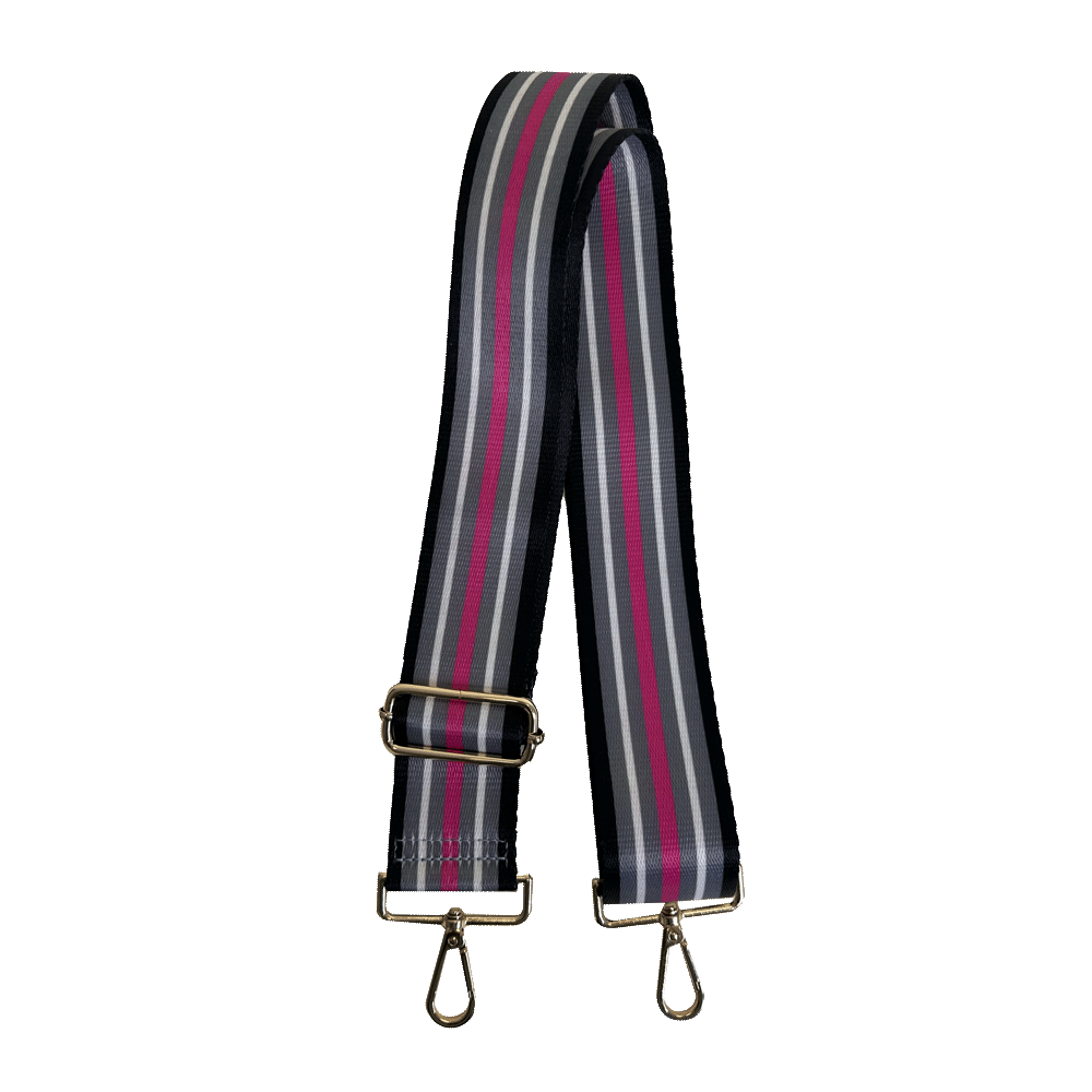 2" Ski Bunny Bag Straps - Black/Pink Stripe