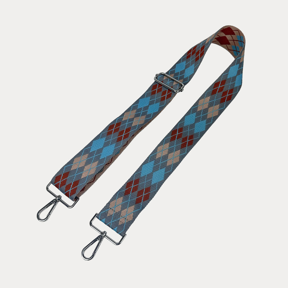 Grey, Light Blue, Tan, Burgundy Argyle Pattern Bag Strap