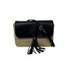 Colleen Raffia Crossbody with Black Vegan Leather and 1/4" Vegan Leather Strap